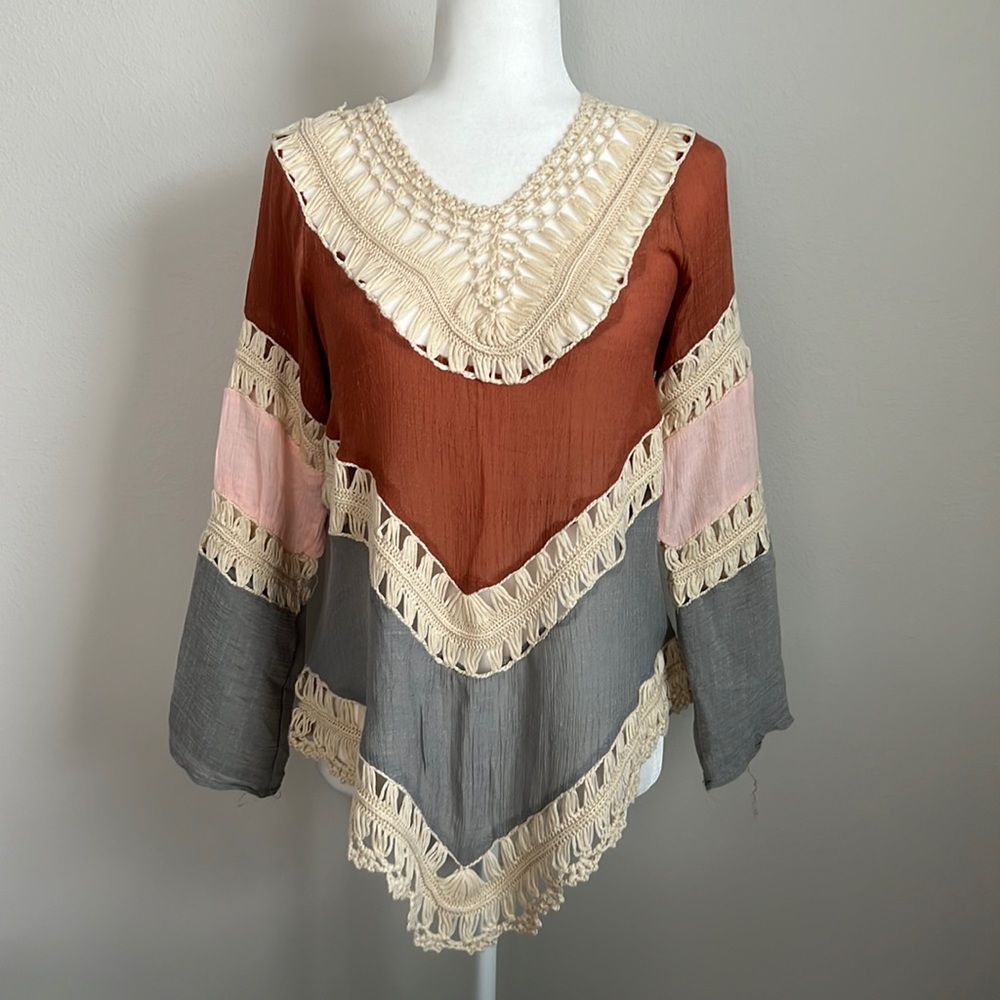 EUC Crochet Long Sleeve Cover-up - Small/ Medium